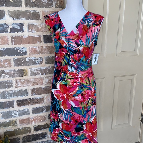 NWT Rodan Floral Ruffle Wrap Sheath Dress - Picture 2 of 10